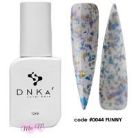 Камуфляжна база DNKa' Cover Base №0044 Funny молочний зі шматочками яскравої фіолетової, синьої та золотої поталі, 12 мл