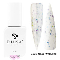 Камуфляжна база DNKa' Cover Base №0055 Favourite молочний з фіолетовими, синіми та жовтими частинками, 12 мл