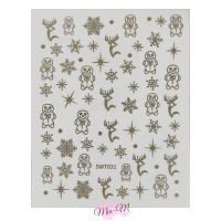 Наклейки для дизайну нігтів Nail Art Sticker SW-T031 Silver-BE Різдво Новий рік сріблясті