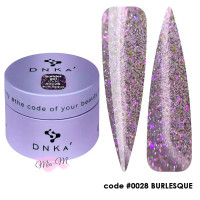 Гель для нарощування DNKa' Builder Gel №0028 Burlesque світловідбивний з рожево-бузковими блискітками, 30 мл