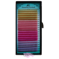 Вії для нарощування LEX 4color (Gold, pink, H.pink, L-violet) 0.07 СС mix (8-12)