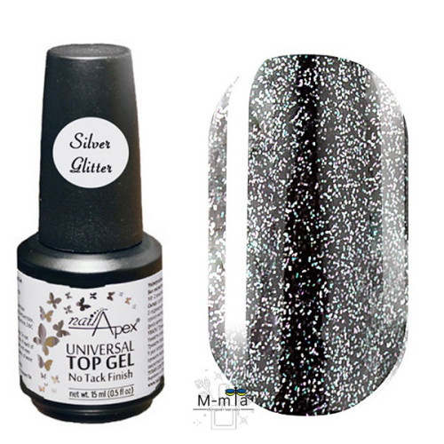 Топ із шиммером Nail Apex Silver glitter, 15 мл Топ із шиммером Nail Apex Silver glitter, 15 мл