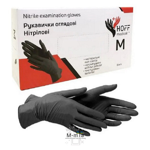 Рукавички нітрилові Hoff medical (розмір M, чорні) 50 пар/уп Рукавички нітрилові Hoff medical (розмір M, чорні) 50 пар/уп